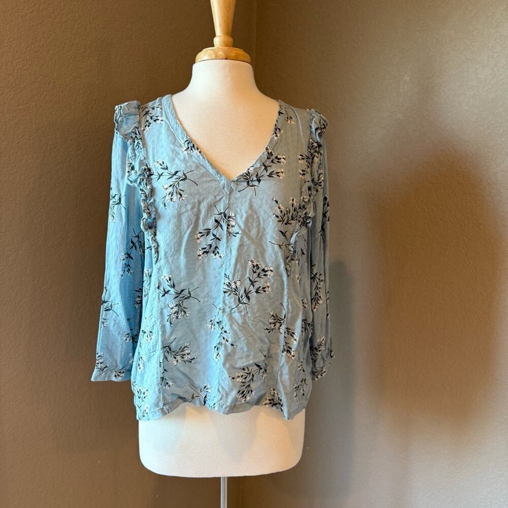 Lucky Brand Light Blue Floral Blouse Large